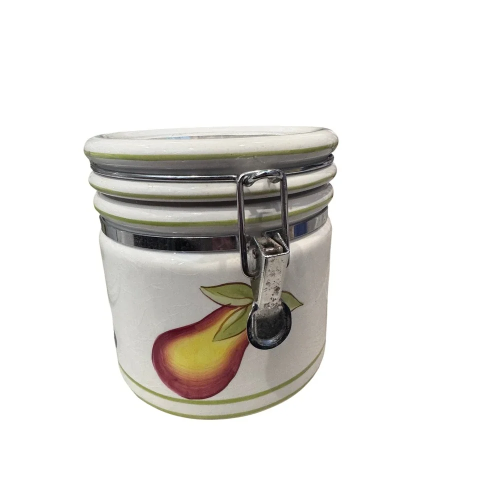 Studio Nova Canister Set White Orchard Delight Fruit Ceramic Laurie Gates 2pc